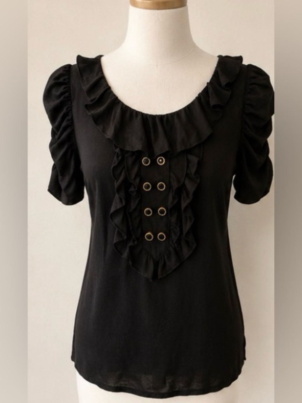 [Leifsdottir] Black Ruffle Button Front Blouse Size S | Anthropologie